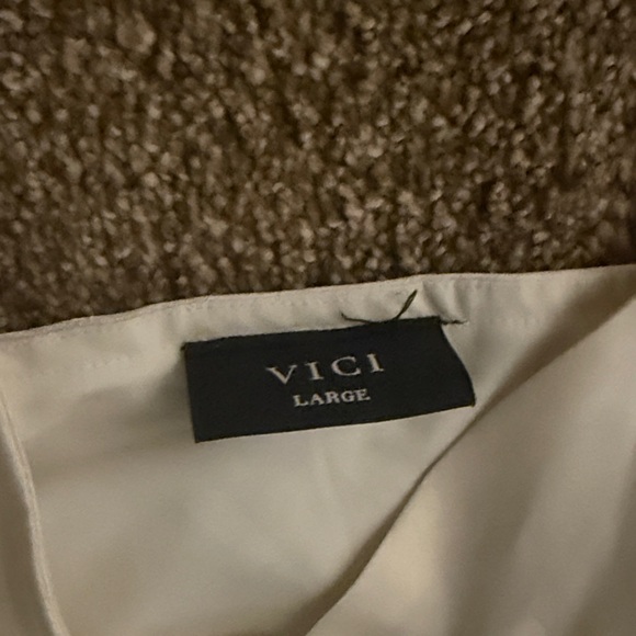 Vici White Satin Slip Dress with Navy Label - Picture 2 of 2